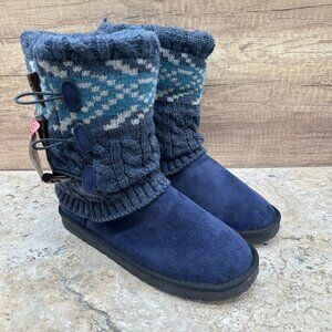 MUK LUKS Women’s Cheryl Knit Sweater Boots Faux Fur Lined Indigo Blue Size 10